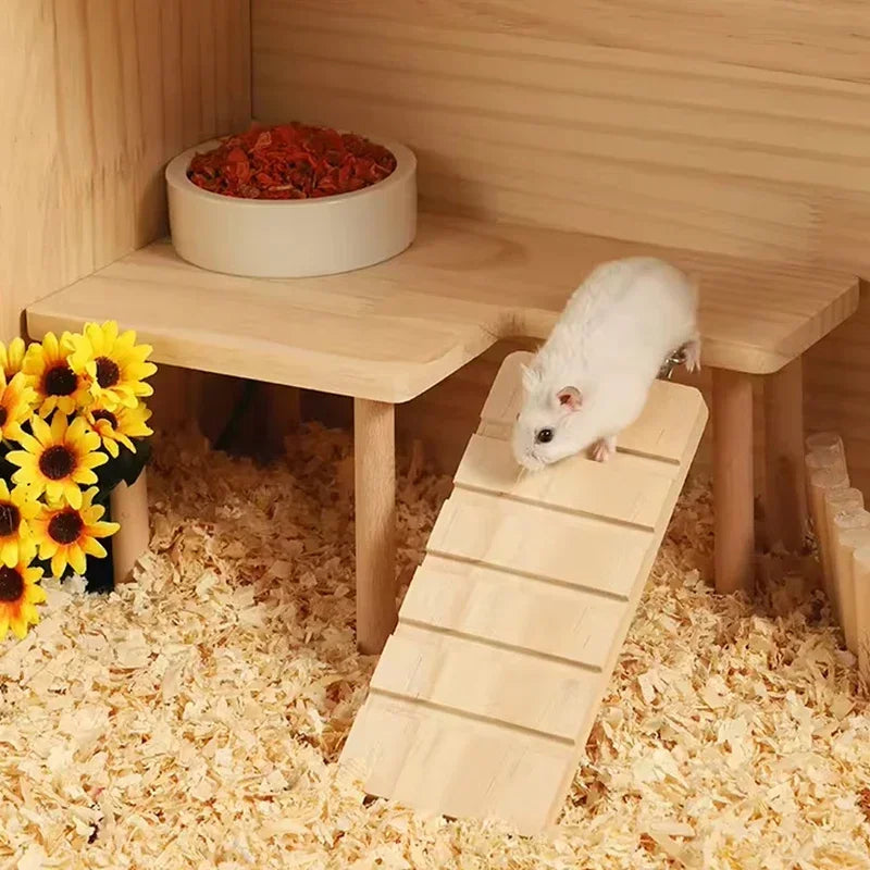 Wooden Ladder Platform for Hamsters Wheels & Exercise for Burrowly wheels & exercise and small pet care.