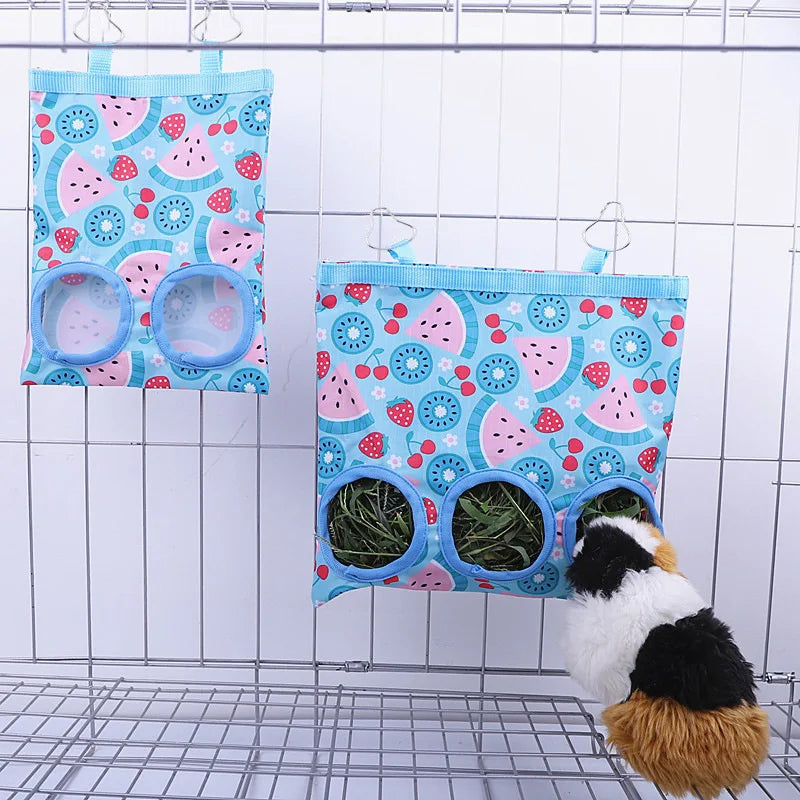 Rabbit Hay Bag 2/3 Holes Hanging Dry Grass Feeder for Guinea Pig Bunny