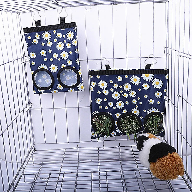 Rabbit Hay Bag 2/3 Holes Hanging Dry Grass Feeder for Guinea Pig Bunny