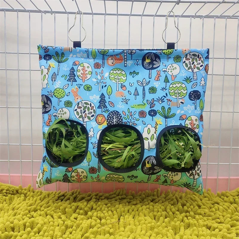 Hanging hay feeder bag for guinea pigs and rabbits from Burrowly.