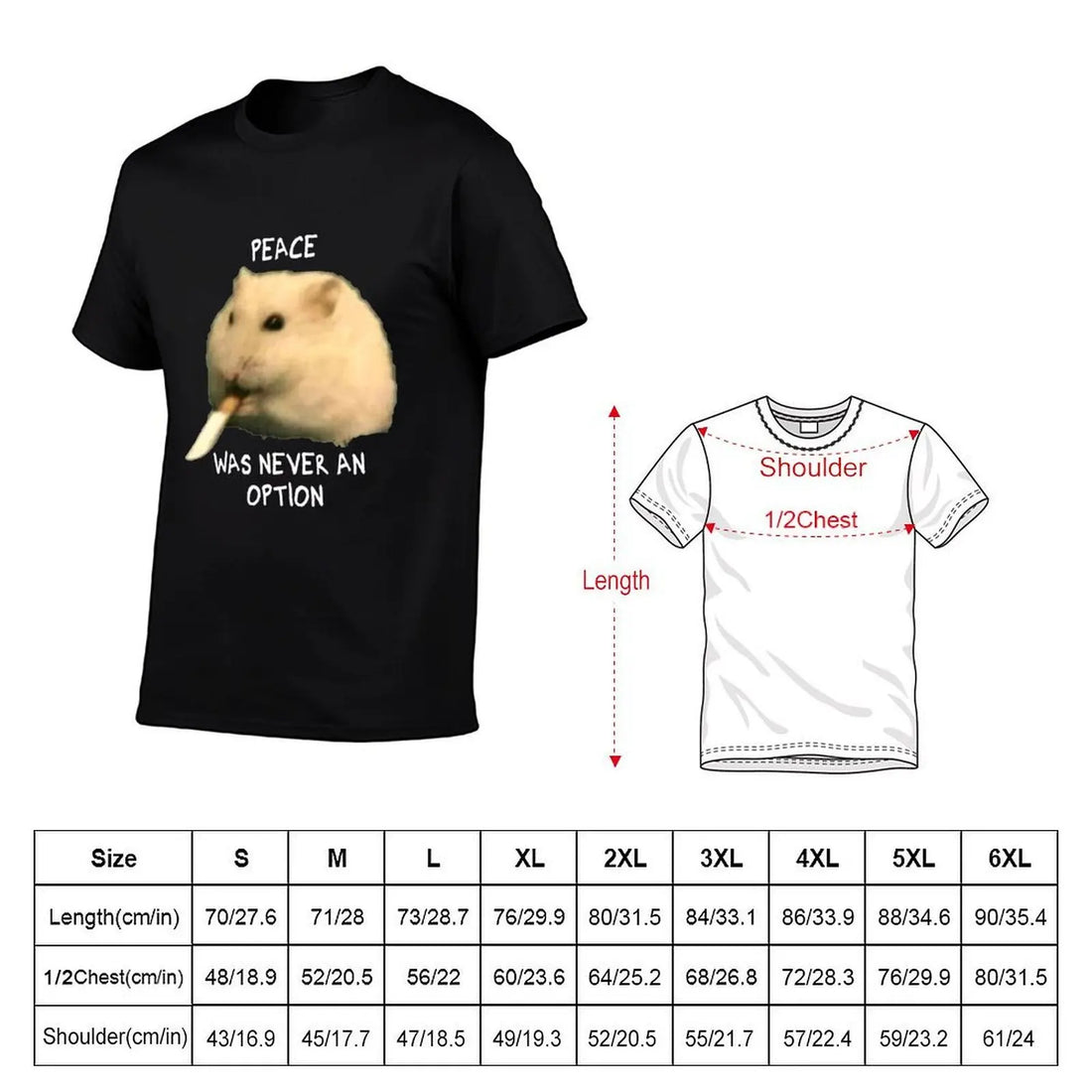 Hamster with knife - Peace was never an option T-Shirt printed t shirts for man cotton t shirt man T-Shirt