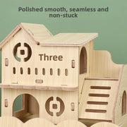 Natural Wooden Hamster Villa Easy To Install, Chewable Platform House, Durable Cage Accessories, Seesaw Swing, Pet Supplies