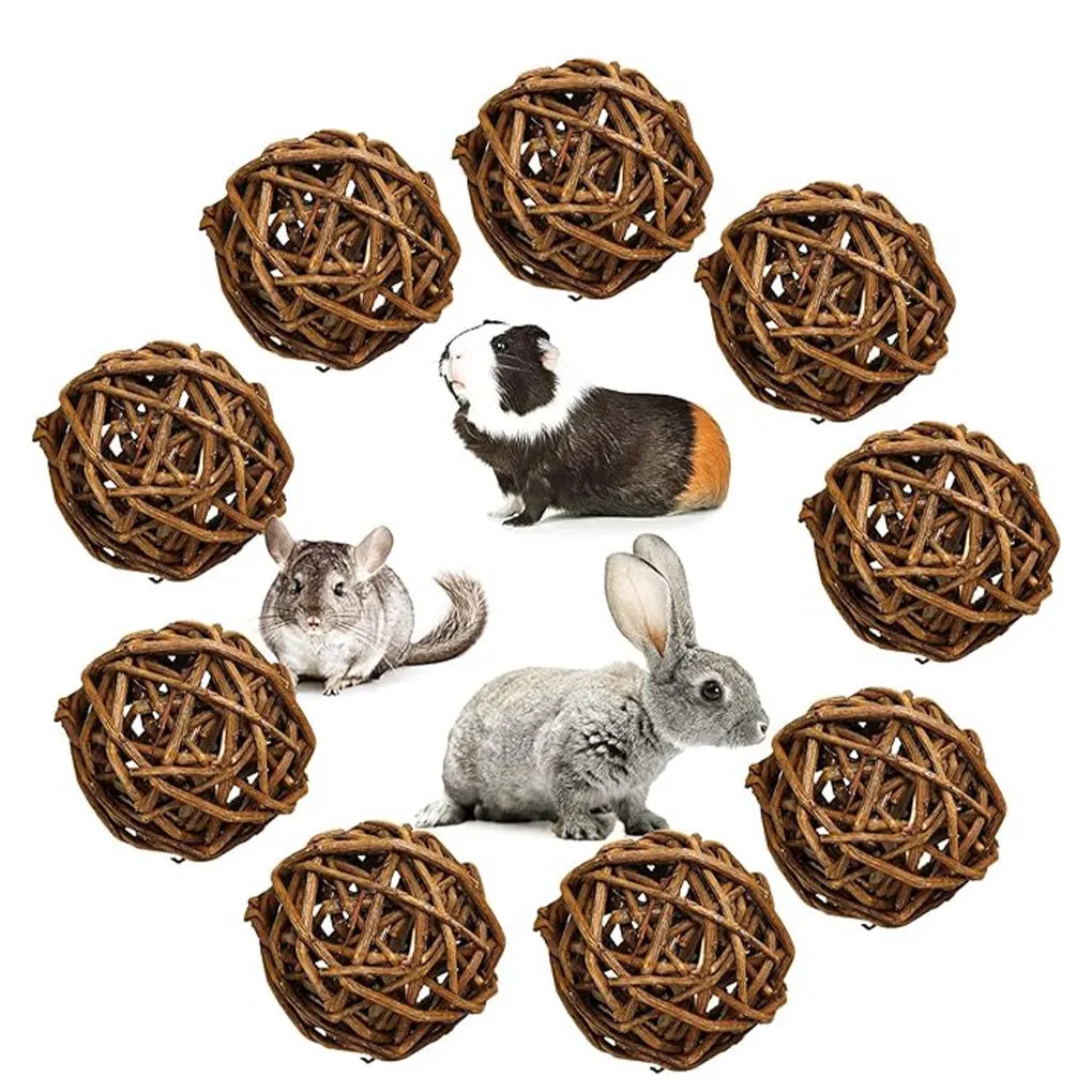 9-Piece Willow Branch Chew Ball Set for guinea pigs, rabbits, hamsters, and chinchillas from Burrowly small pet supplies.
