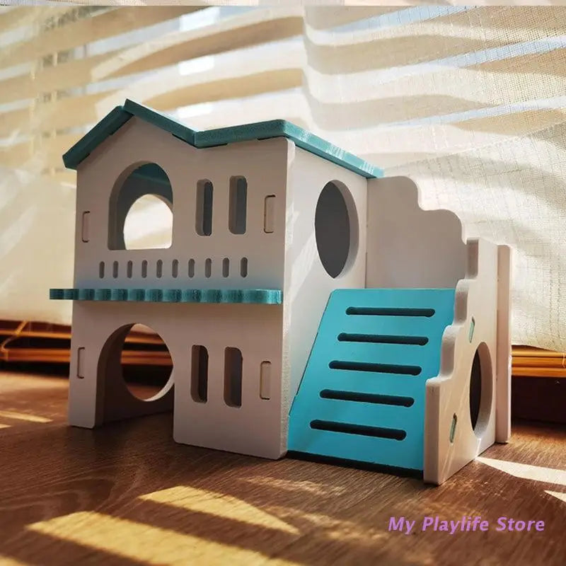 Hamster Wood House Hut Small Animal Rat Mouse Sleeping Nest Wooden Toy