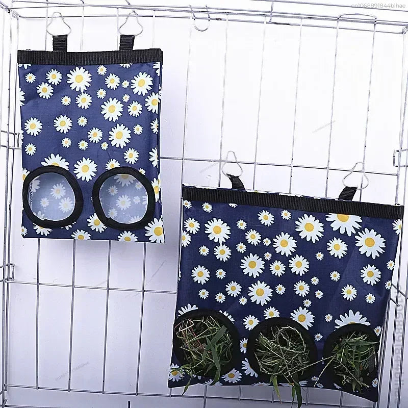 Hanging hay feeder bag for guinea pigs and rabbits from Burrowly.