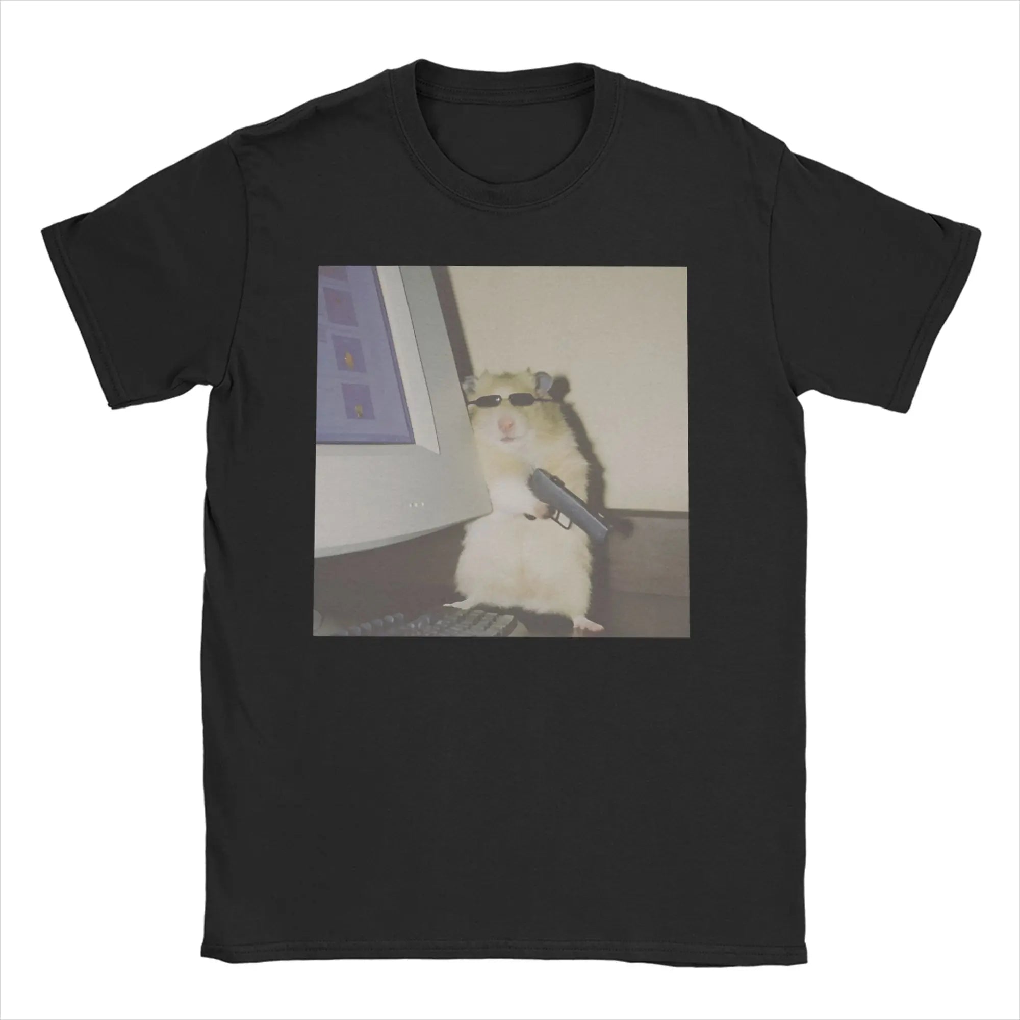 Hamster Meme Calling for Men Women T Shirts  Hipster Tee Shirt Short Sleeve Round Collar T-Shirt Cotton Birthday Present Tops