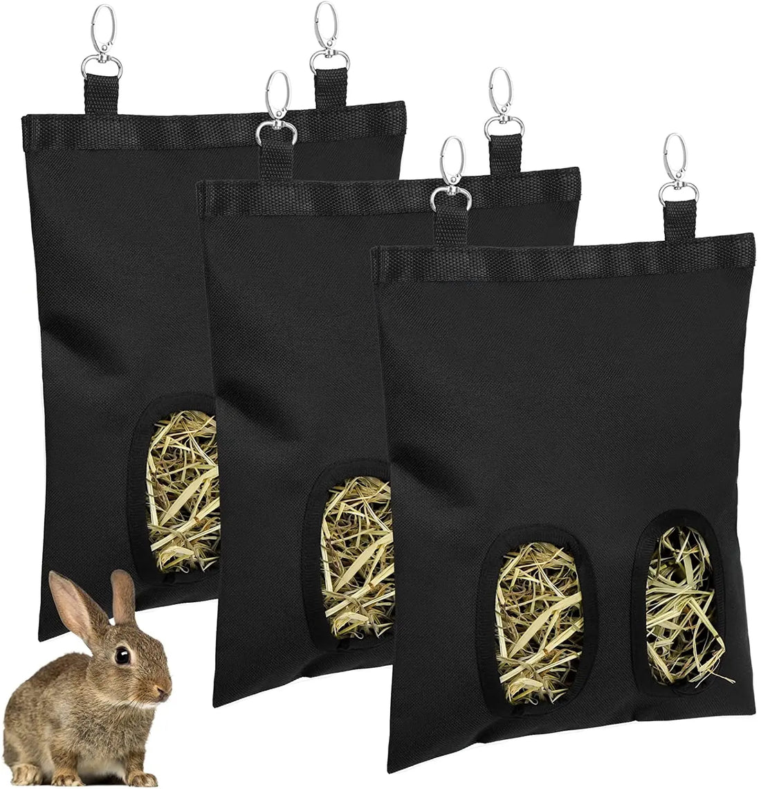 Hay Bag Hanging Pouch Feeder Holder Feeding Dispenser Container for Rabbit for Burrowly bowls & bottles and small pet care.