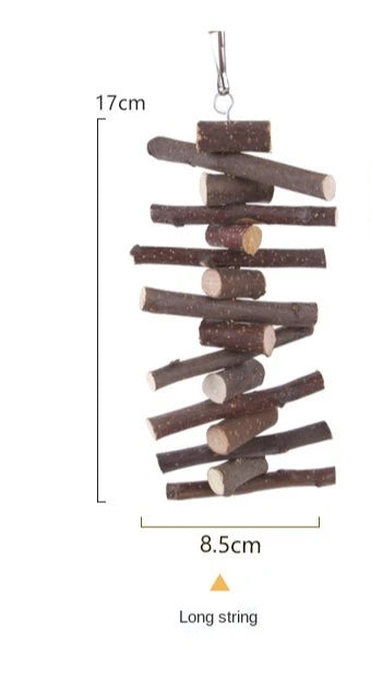 Hanging Grass and Wood Chew Toy Set for rabbits, guinea pigs, hamsters, and chinchillas from Burrowly small pet supplies.