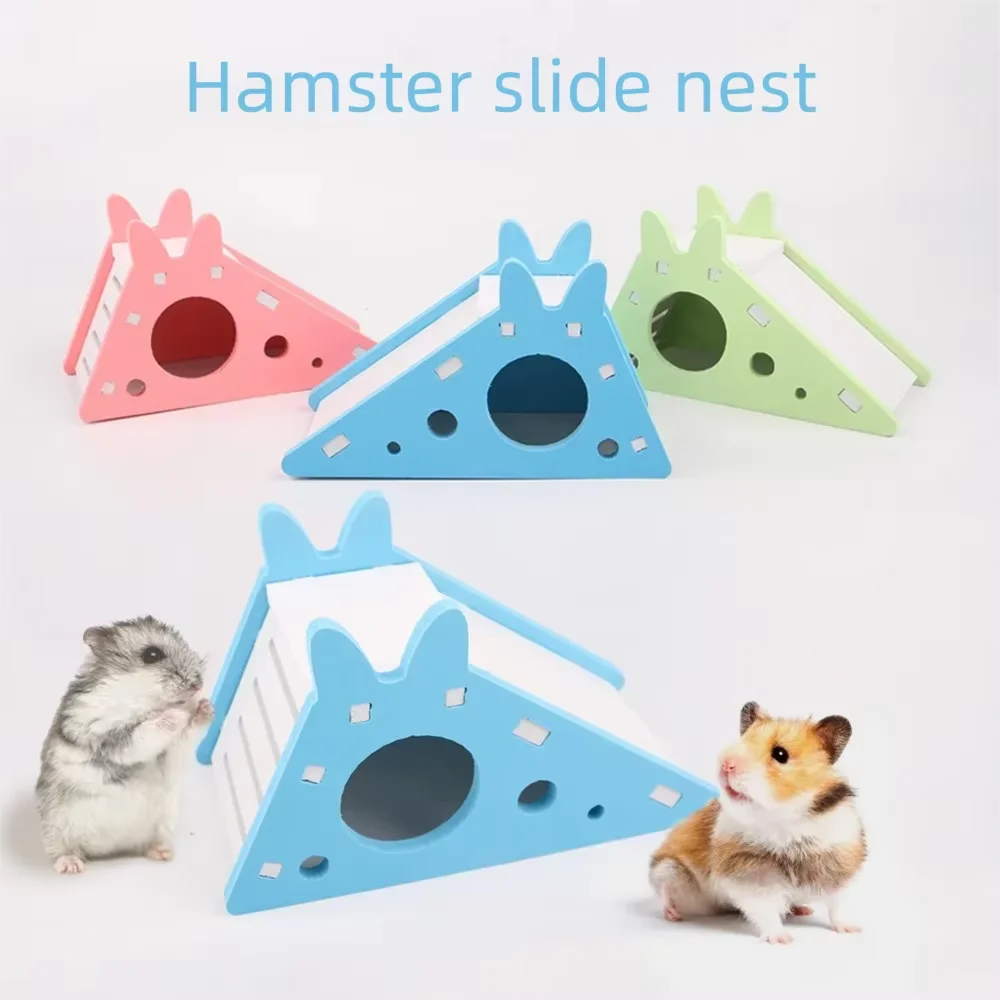 Colorful Wooden Hamster Slide House Toy Assembled Small Pet Cage Toys for