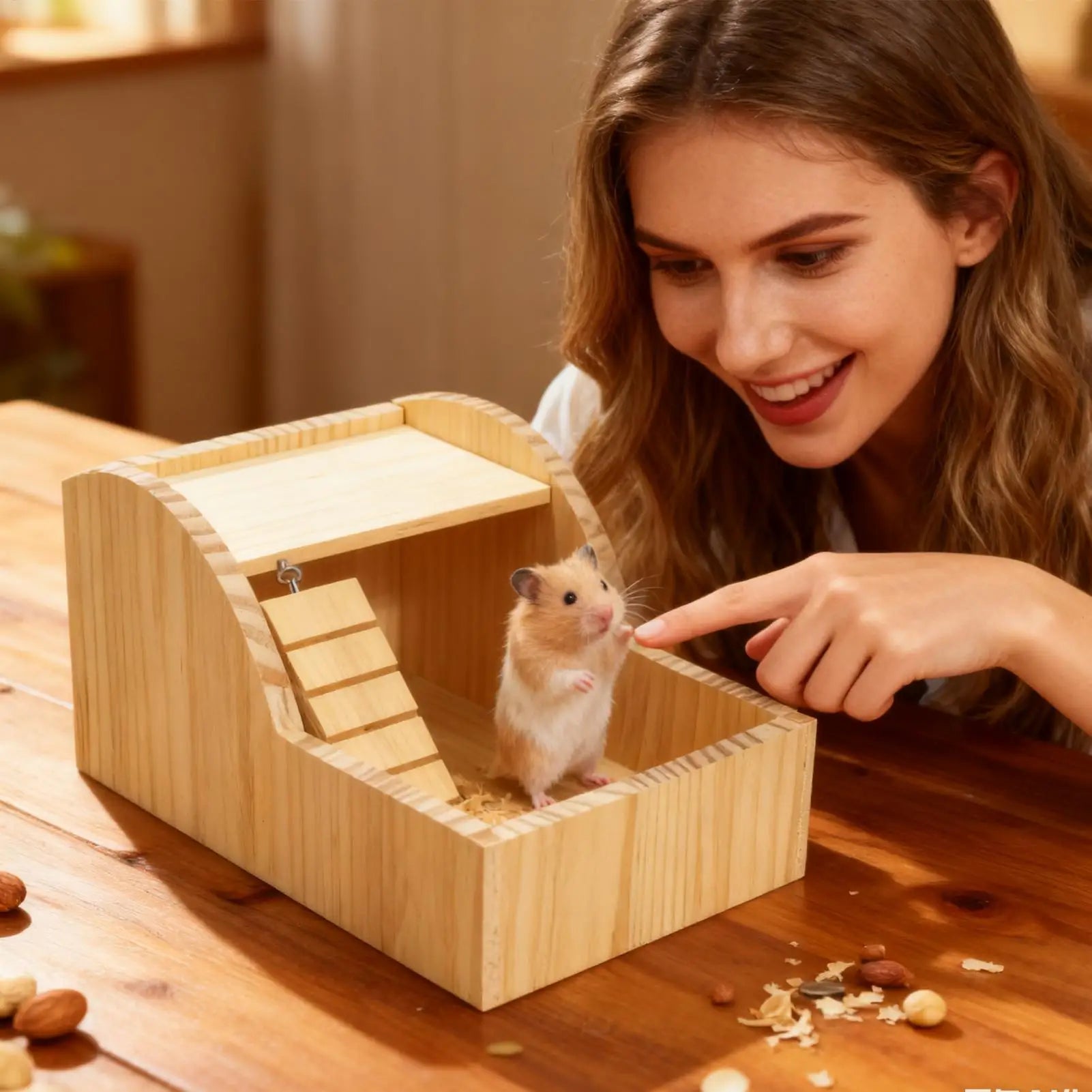 Sand Bath for Hamsters Detachable with Ladder Wooden Hamster Bathing Bowl