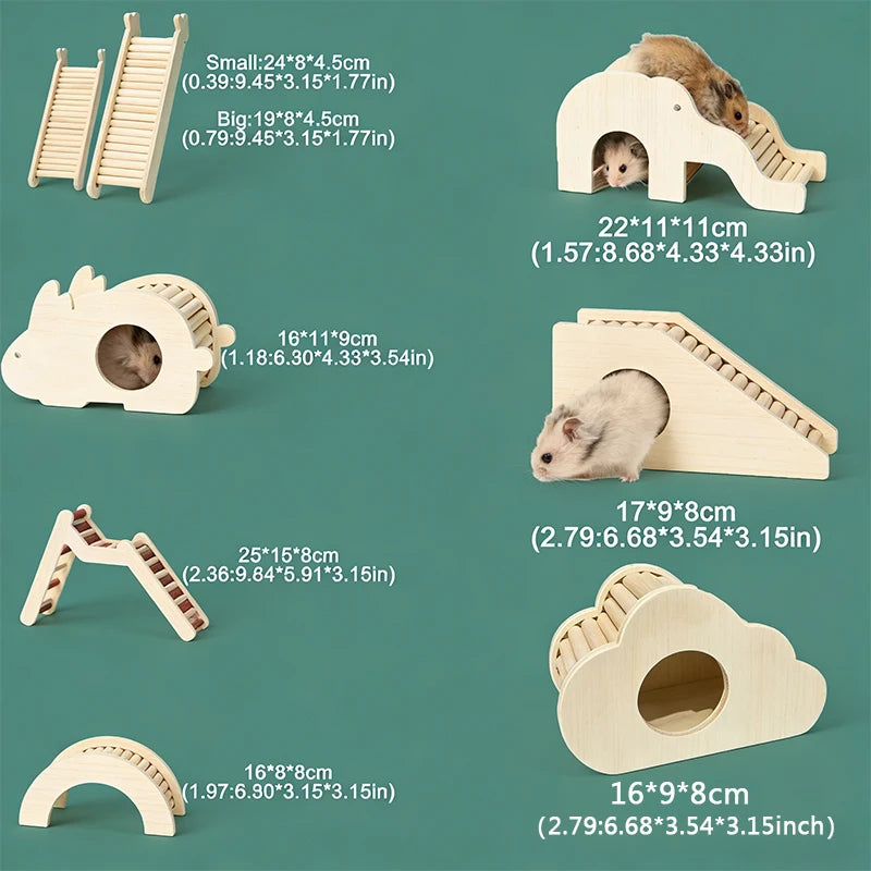 Unpainted Wooden Guinea Pig Hideout Climb House - Hamster Cage Decor Play