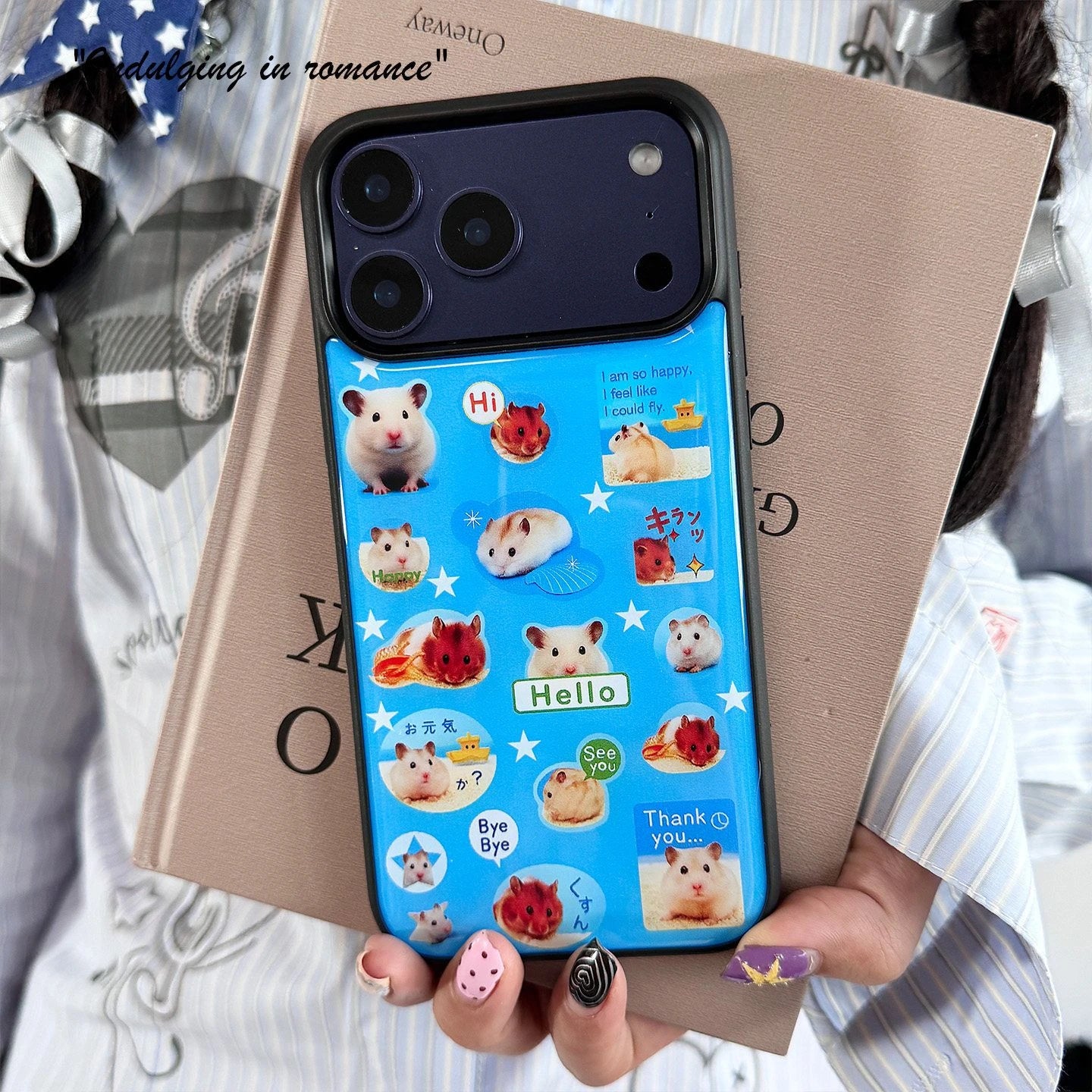 New Fashion Y2K Cute Hamster Sticker Print Blue Phone Case For iPhone 17 Air 16 15 14 13 12 11 Pro Max Plus Shockproof Cover