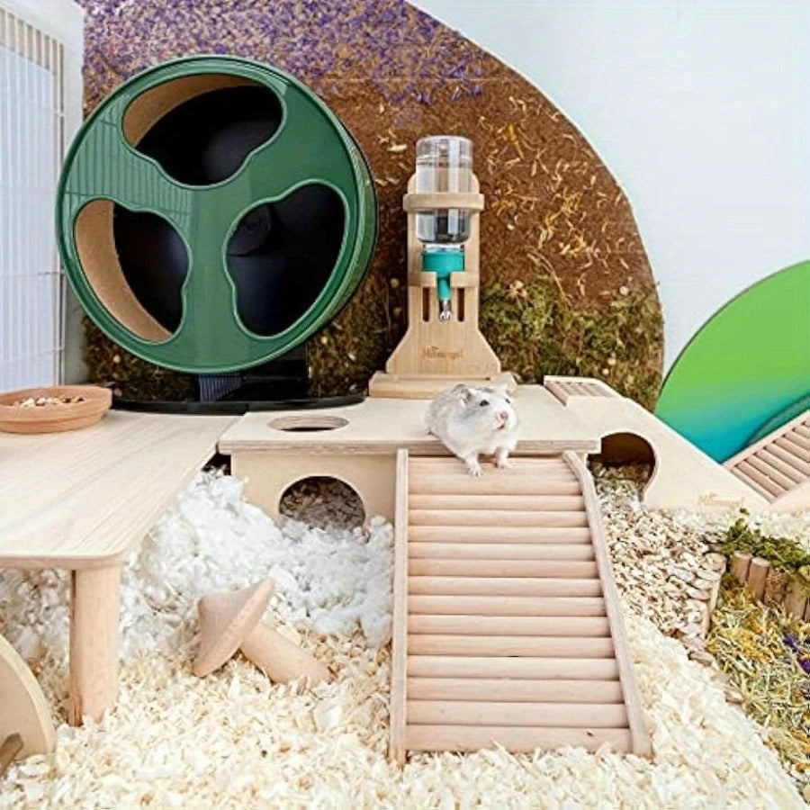Wooden climbing ladder house for hamster and gerbil habitat enrichment from Burrowly.