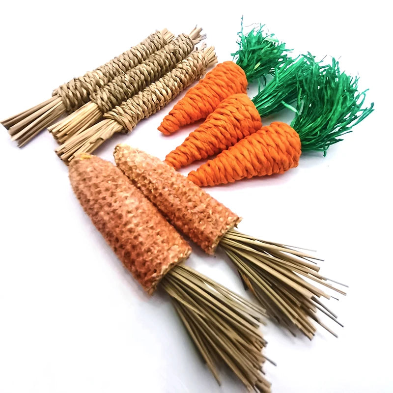 Straw Rope Carrot Chew Toys for Hamsters and Rabbits for hamsters, rabbits, gerbils, and mice from Burrowly small pet supplies.