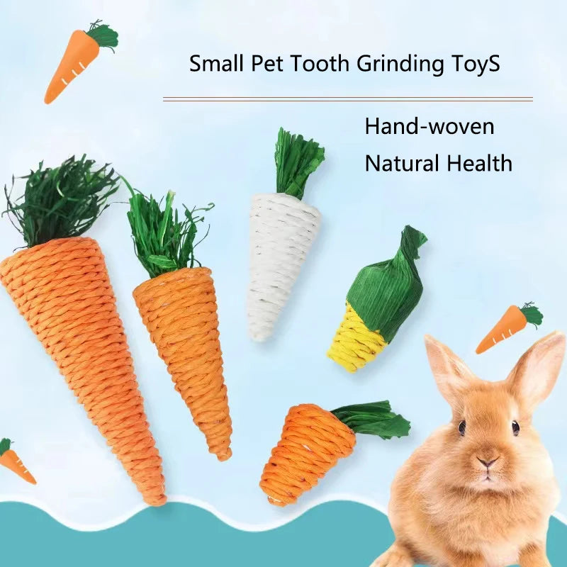 Straw Rope Carrot Chew Toys for Hamsters and Rabbits for hamsters, rabbits, gerbils, and mice from Burrowly small pet supplies.