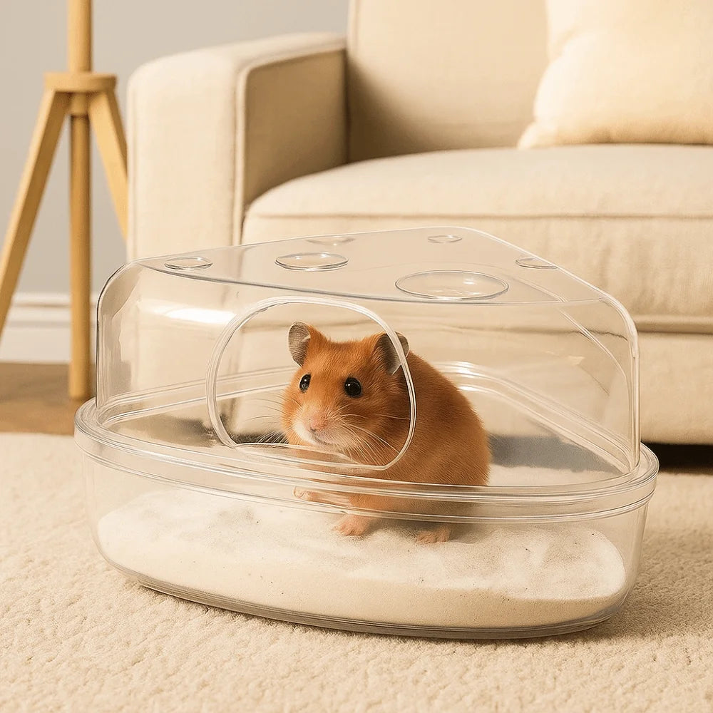 Transparent Hamster Sand Bath Box Escape-Proof Detachable Hamster Bathing Tub Cheese Shape Anti-spill Pet Bath Container