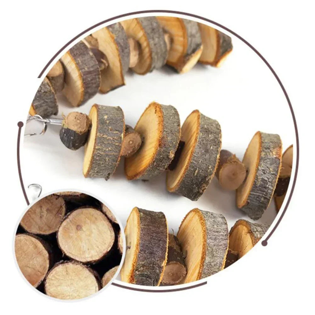 Natural wood chew toy assortment for small pet enrichment from Burrowly.
