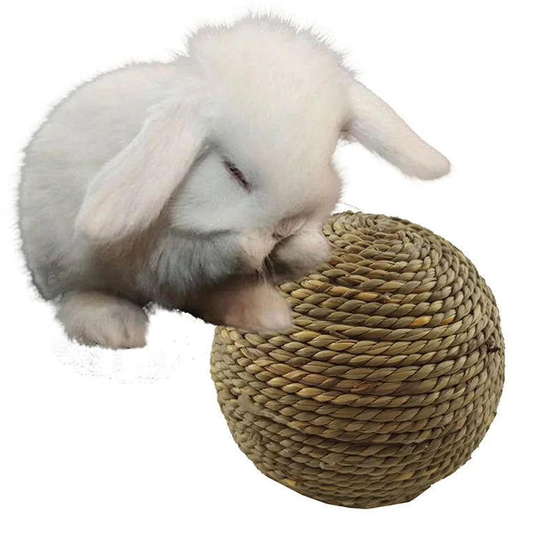 Braided Grass Chew Ball for Small Pets for rabbits, guinea pigs, hamsters, and chinchillas from Burrowly small pet supplies.