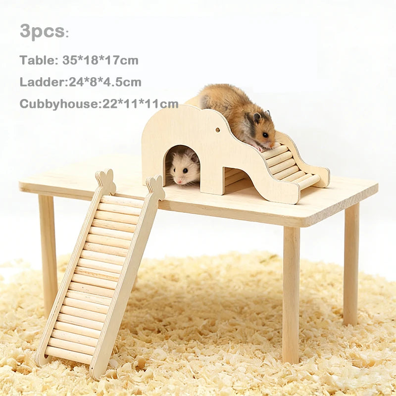 Unpainted Wooden Guinea Pig Hideout Climb House - Hamster Cage Decor Play