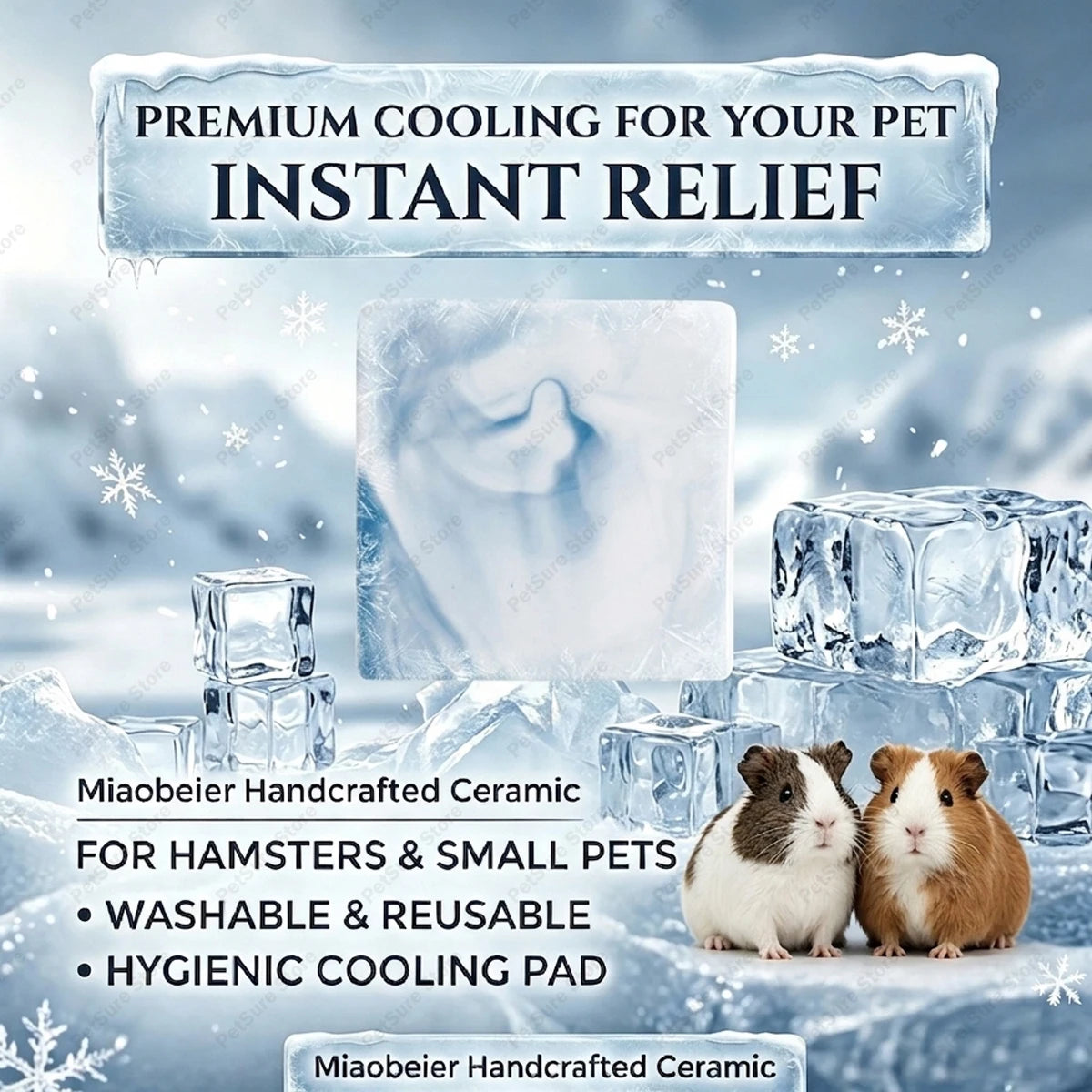 Hamster Ceramic Cooling Board Mat for Cage Ice Board Summer Cooling Supplies for Small Pets Hamster Cool Granite Stone 9 x 9 cm