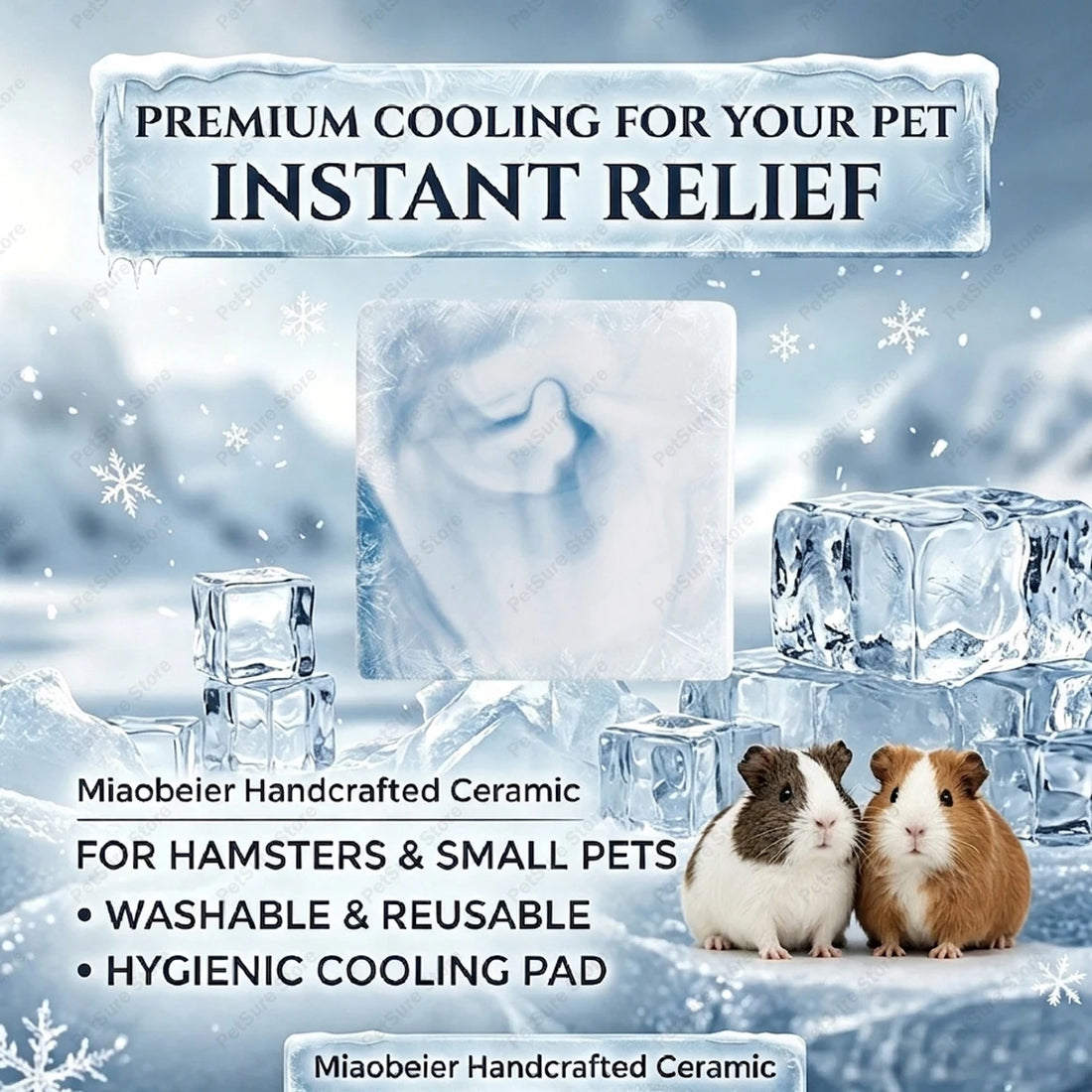 Hamster Ceramic Cooling Board Mat for Cage Ice Board Summer Cooling Supplies for Small Pets Hamster Cool Granite Stone 9 x 9 cm