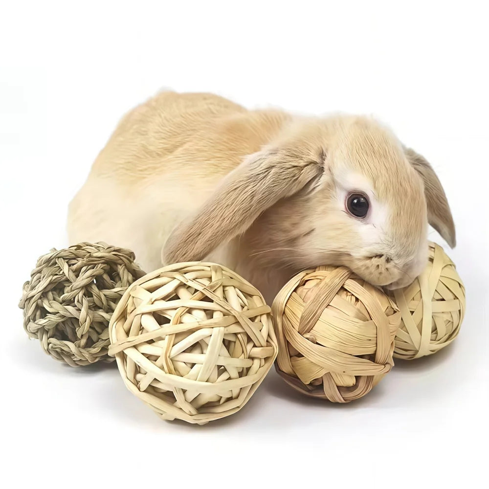 Natural Hay Grass Chew Ball Toy for rabbits, guinea pigs, hamsters, and chinchillas from Burrowly small pet supplies.