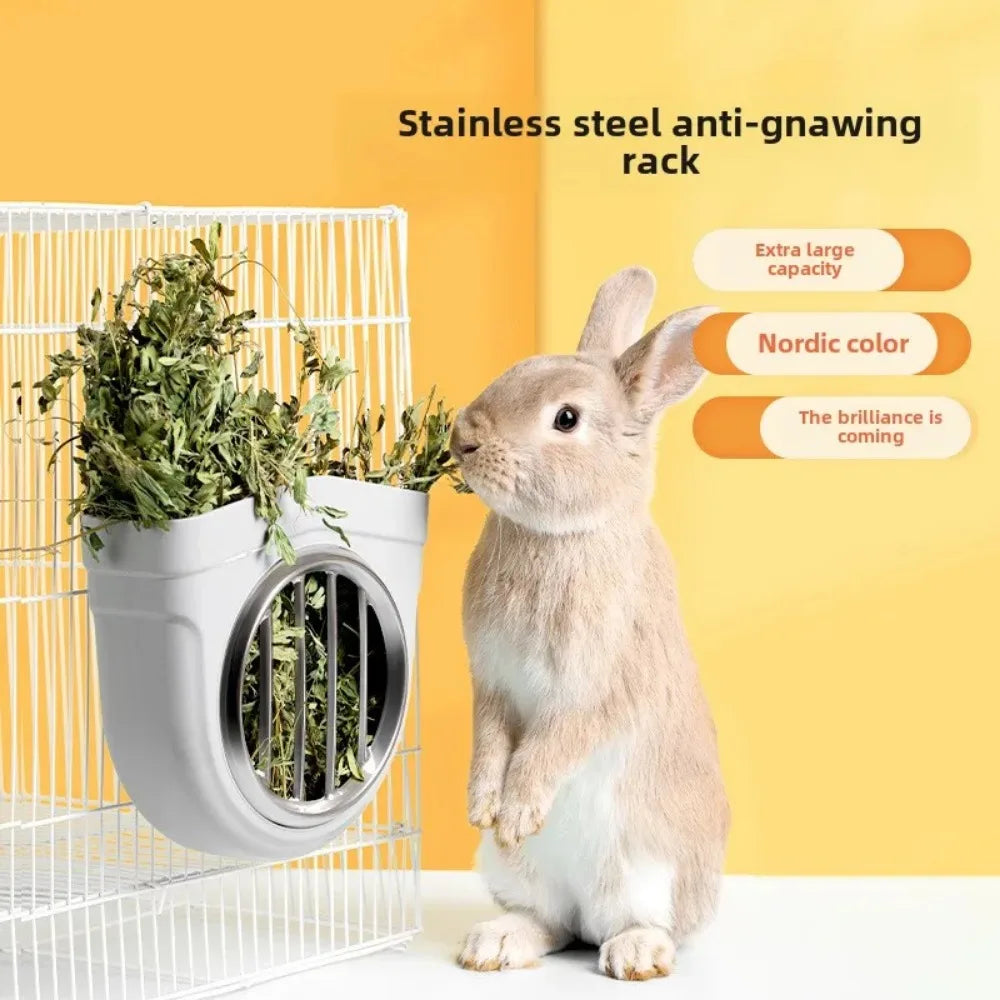 Small Animal Hay Feeder Chew-proof Abs Stainless Steel Grid Alfalfa Rack