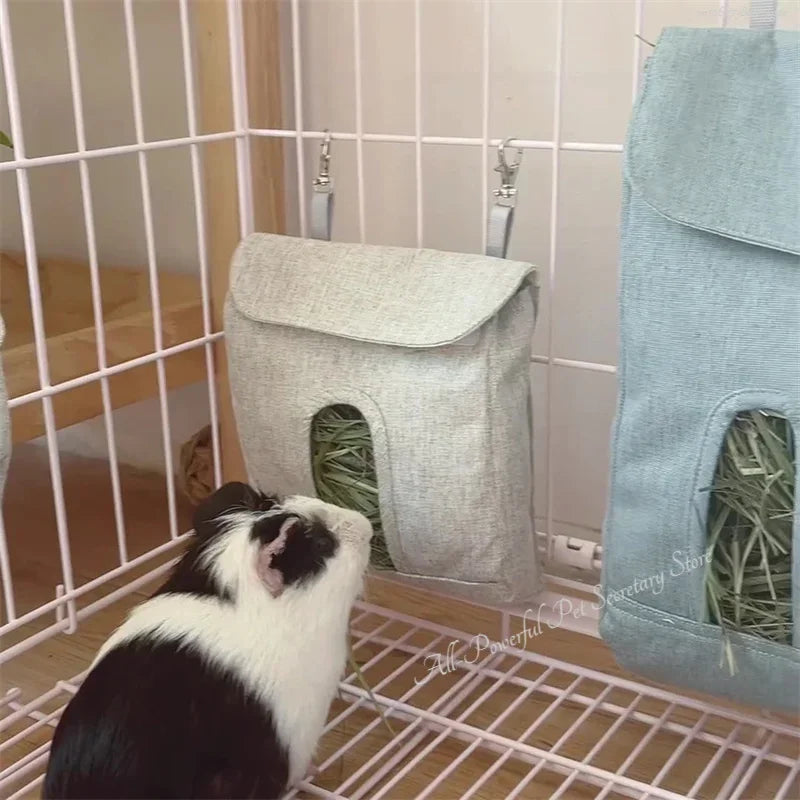 Bite-resistant hay feeding bag for rabbits and guinea pigs from Burrowly.