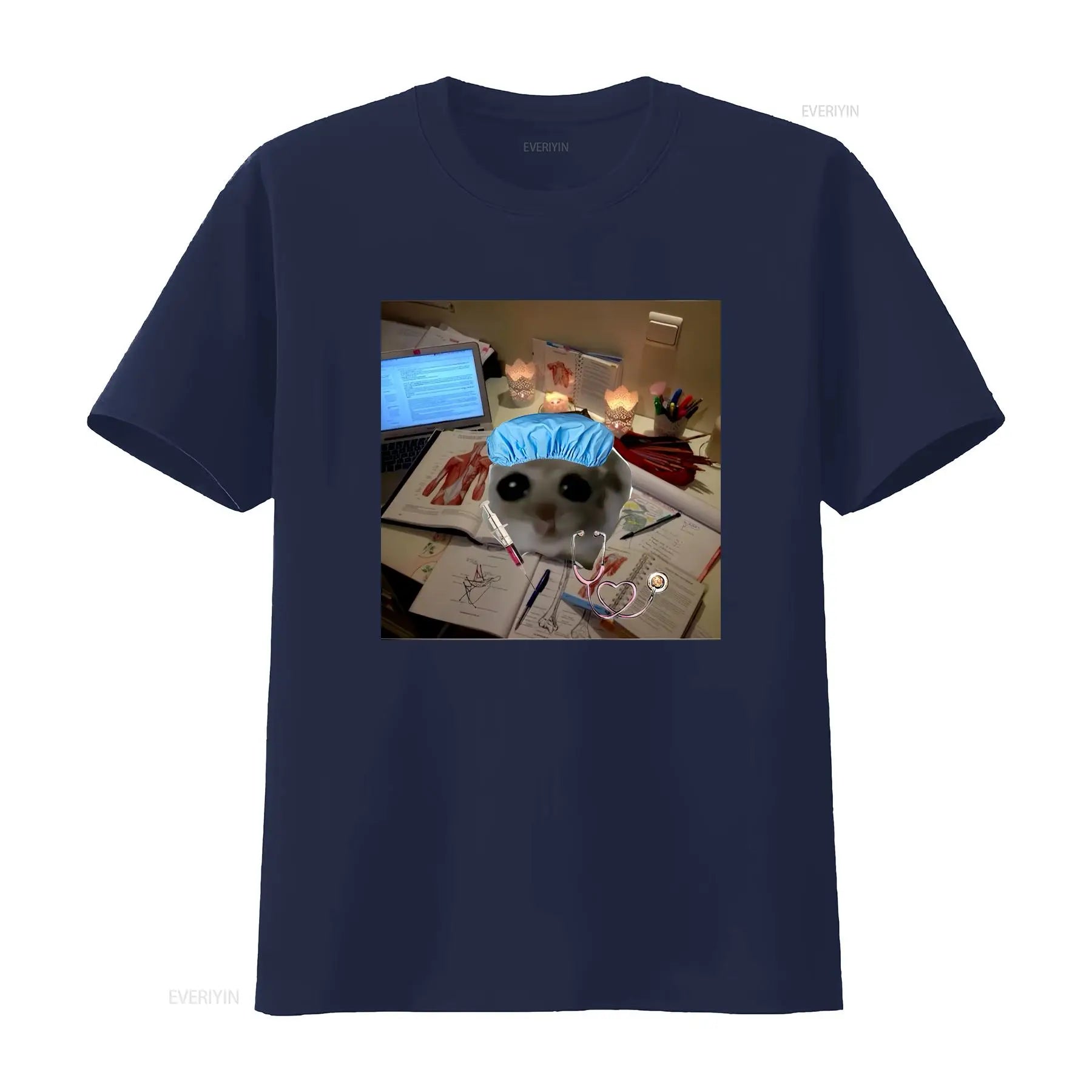 Sad Hamster Studying M or F Funny Cotton T Shirt Parody Fast Shipping vintage Washed fashion streetwear Unisex Soft homme