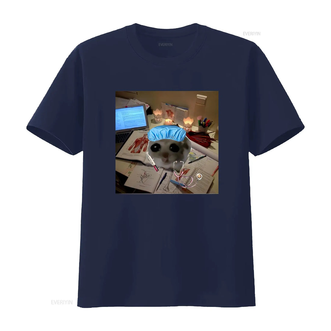 Sad Hamster Studying M or F Funny Cotton T Shirt Parody Fast Shipping vintage Washed fashion streetwear Unisex Soft homme
