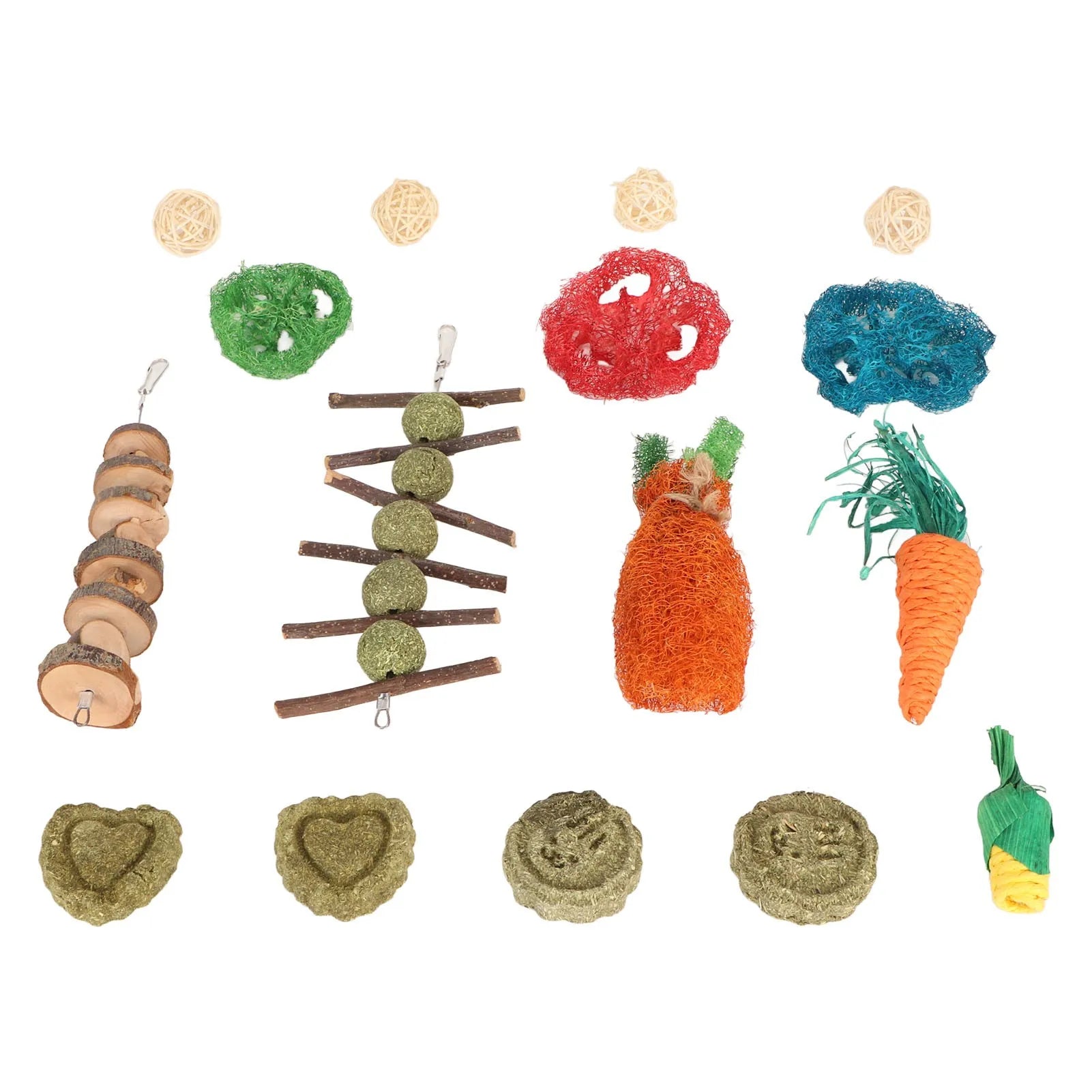 Rabbit Hanging Chew Toys Wood Grass Ball String Loofah Carrot Toys Small
