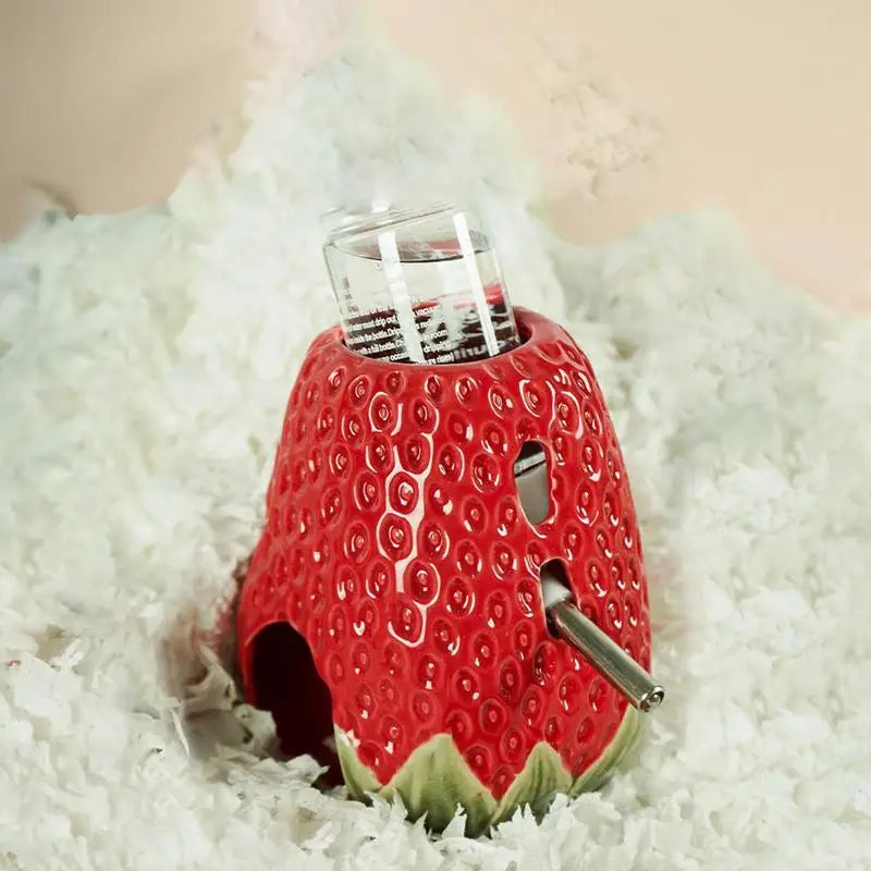 Hamster Water Bottle Holder Strawberry Ceramic Hamster Water Bowl Creative for Burrowly bowls & bottles and small pet care.