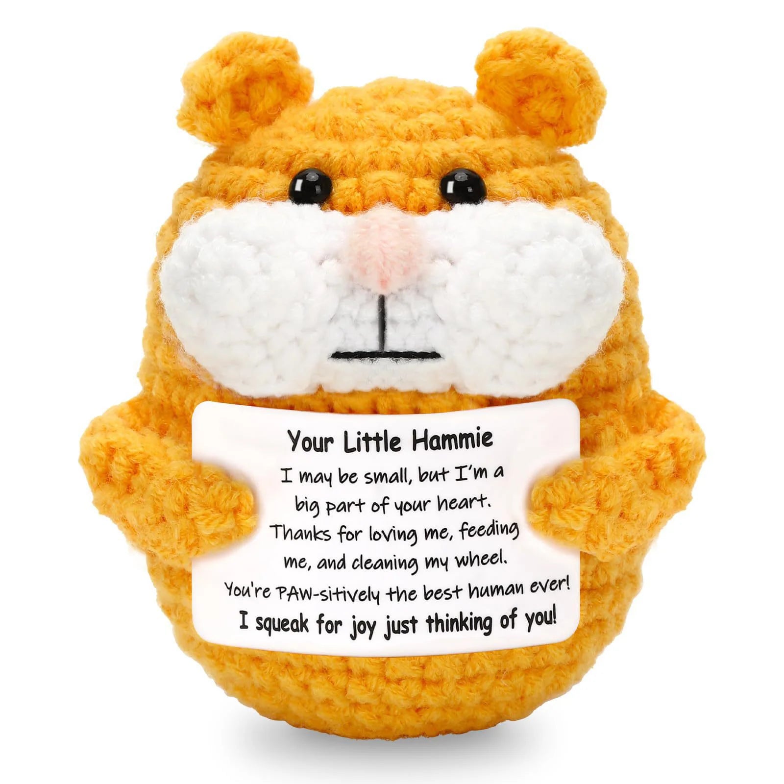 Funny Crochet Positive Hamster Doll with Card Home Room Decoration Handmade Knitted Hamster Desktop Ornament Christmas Gifts