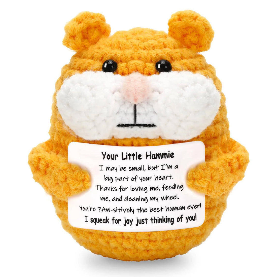 Funny Crochet Positive Hamster Doll with Card Home Room Decoration Handmade Knitted Hamster Desktop Ornament Christmas Gifts