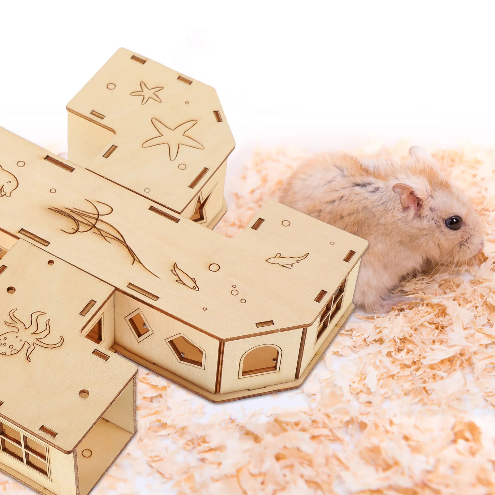 Hamster Toy Tunnel Maze Pet House Hideout Animal Wooden Tunnels Castle Labyrinth Gerbil Tubes Chew Hideaway Wood Resistance