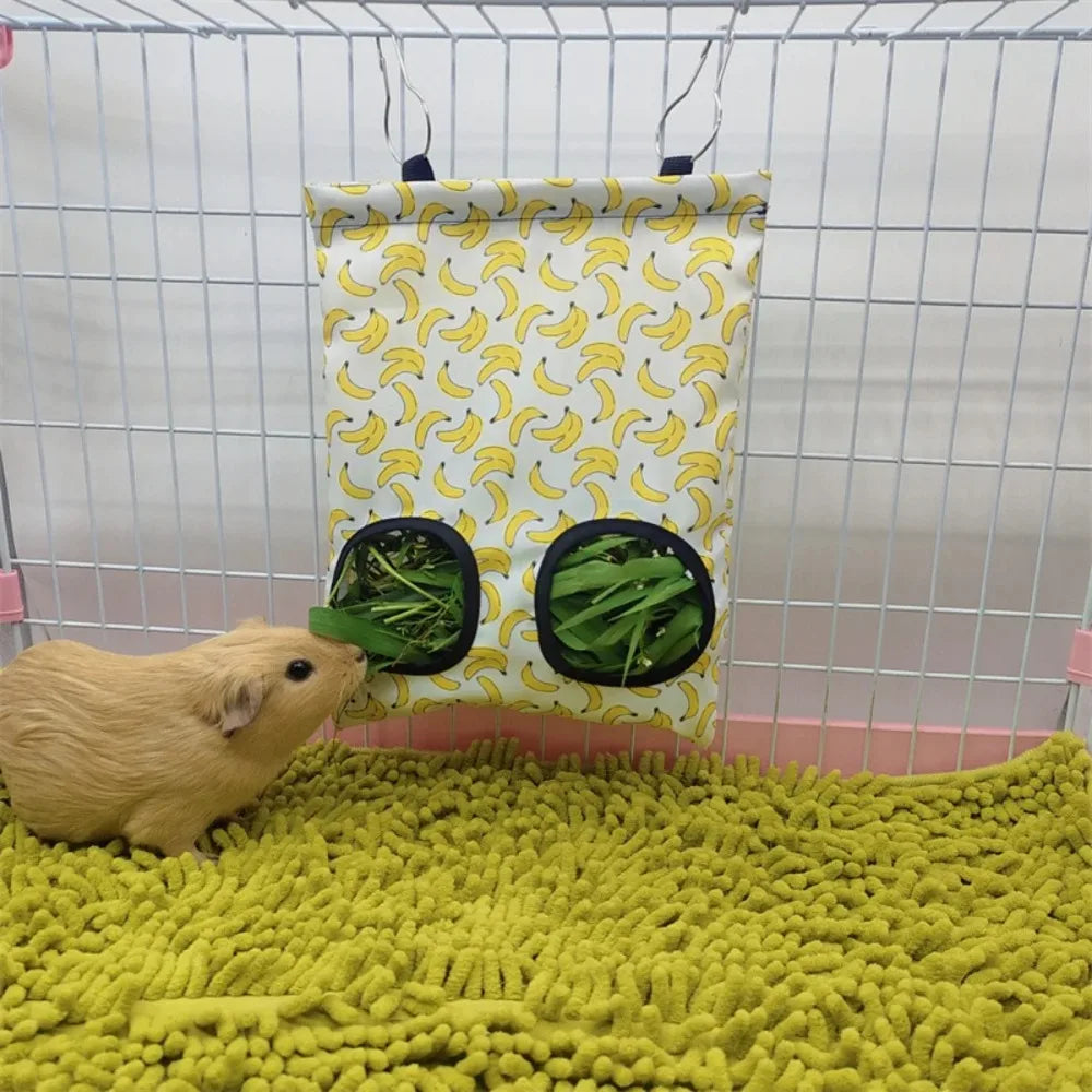 3 Holes Hanging Rabbit Hay Feeder Dispenser Pouch for Small Animals Guinea