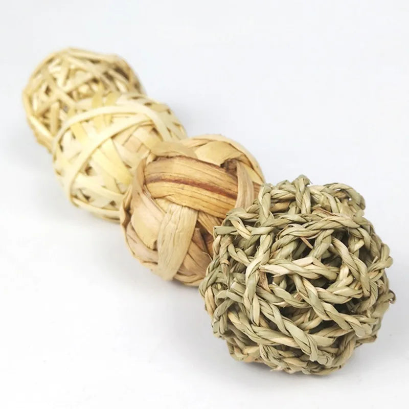 Grass Ball Chew Toy Set for Rabbits and Guinea Pigs for rabbits, guinea pigs, hamsters, and chinchillas from Burrowly small pet supplies.