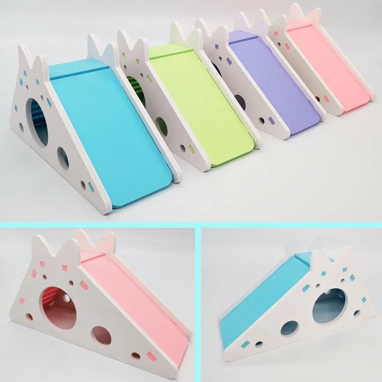 Colorful Wooden Hamster Slide House Toy Assembled Small Pet Cage Toys for