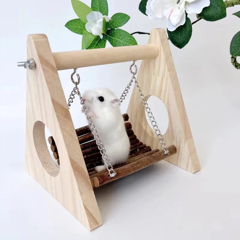 Natural Apple Wood Hamster Swing Chew Toy Wooden Bridge Small Animal