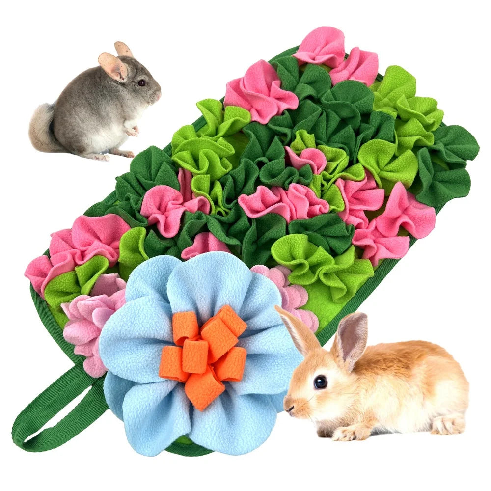 Small Pet Floral Foraging Mat for rabbits, guinea pigs, and mice from Burrowly small pet supplies.