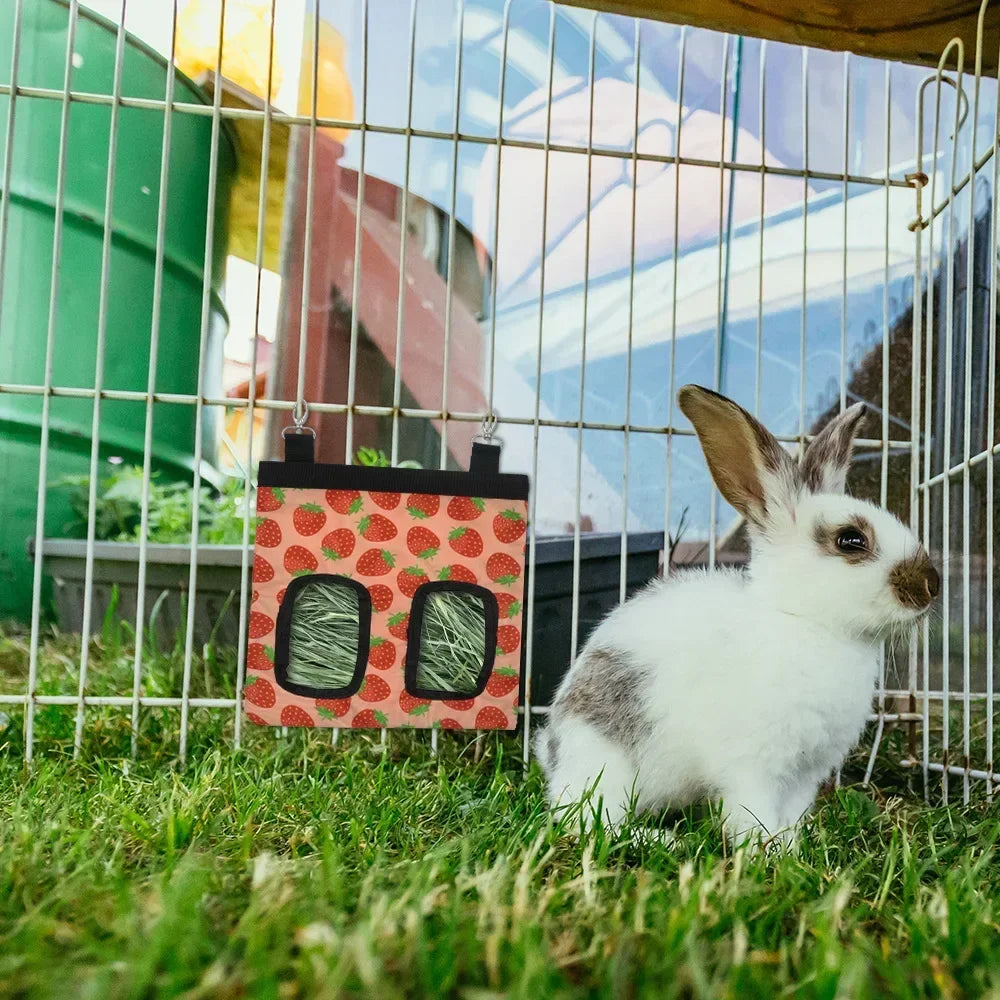Hanging hay feeder bag for guinea pigs and rabbits from Burrowly.