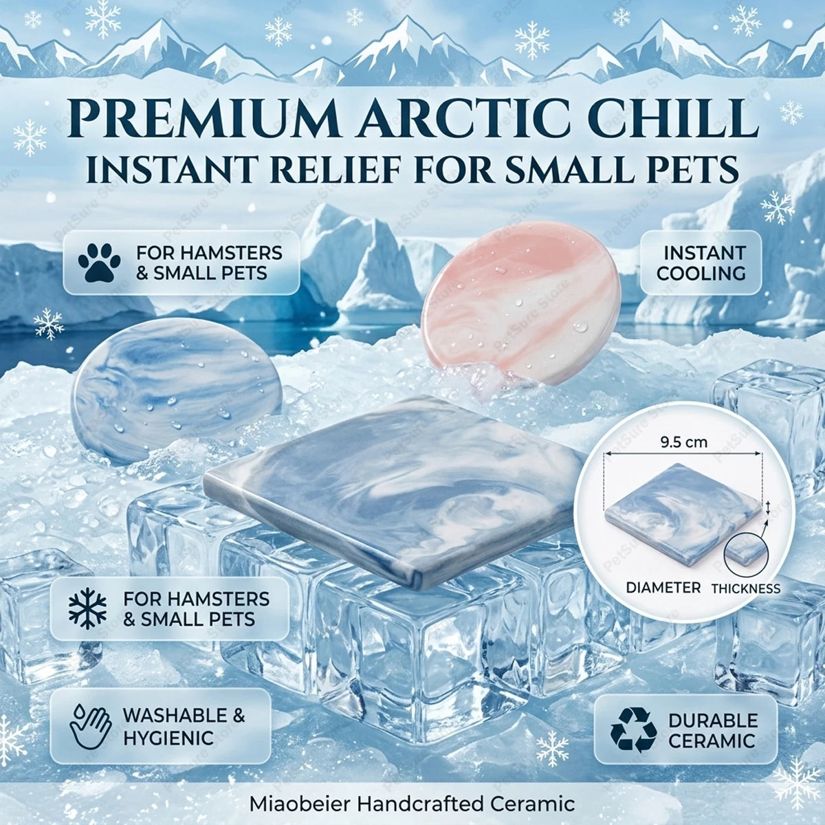 Hamster Ceramic Cooling Board Mat for Cage Ice Board Summer Cooling Supplies for Small Pets Hamster Cool Granite Stone 9 x 9 cm