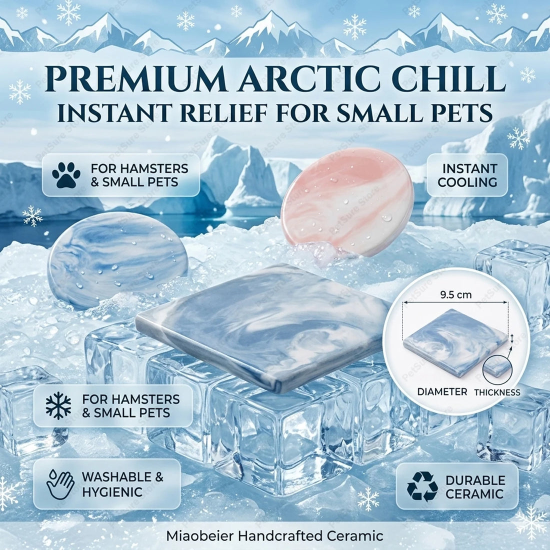 Hamster Ceramic Cooling Board Mat for Cage Ice Board Summer Cooling Supplies for Small Pets Hamster Cool Granite Stone 9 x 9 cm