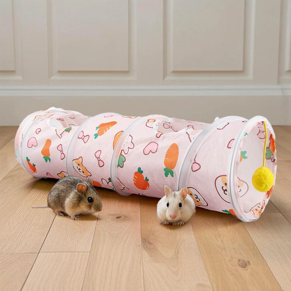 Carrot foldable tunnel hideout for hamsters and small pets from Burrowly.