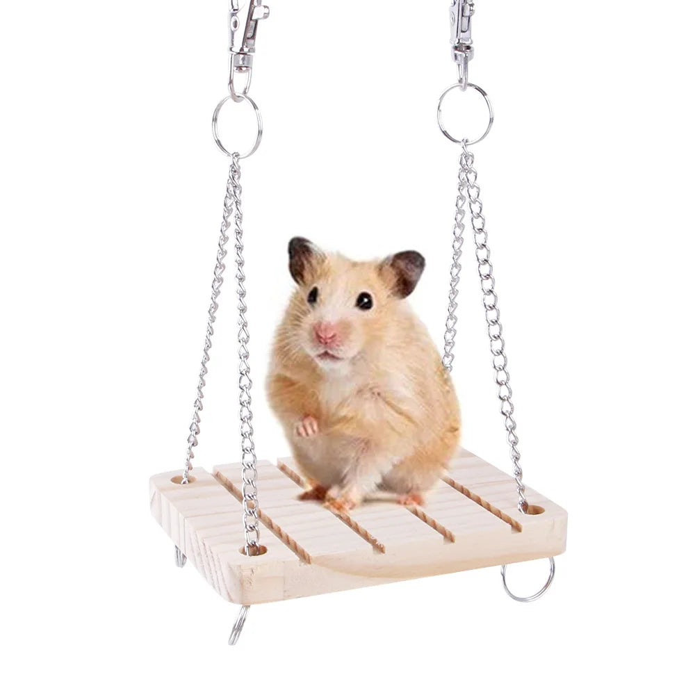 Hamster Wooden Bridge Hideout Chew Toy Hanging Grass Ball Rabbit