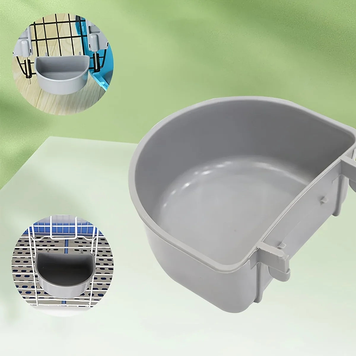 Hanging small animal food and water bowl for cage feeding from Burrowly.