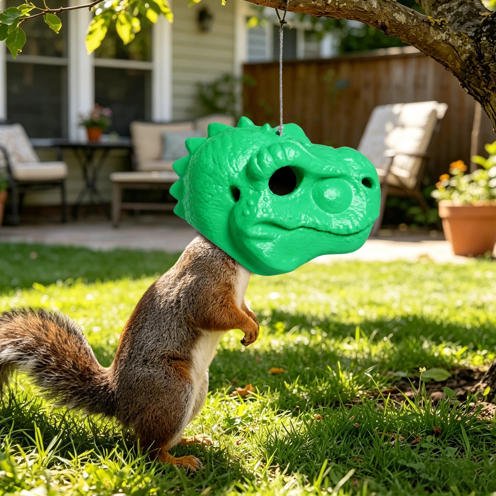 Gnodary Squirrel Feeder with Dinosaur Head, Squirrel Feeders for Outside Squirrel Hanging Feeder - Chipmunk Feeder Hold Peanuts