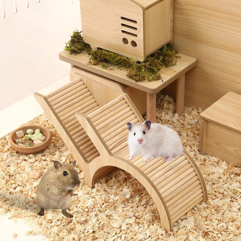 Wooden castle hideaway for hamster and gerbil enrichment from Burrowly.