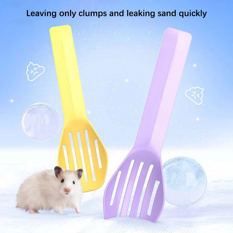 Small pet habitat cleaning scoop for hamster and gerbil cages from Burrowly.