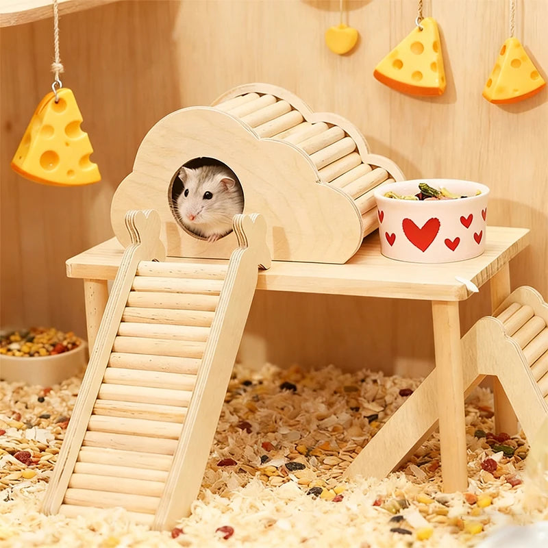 Unpainted Wooden Guinea Pig Hideout Climb House - Hamster Cage Decor Play